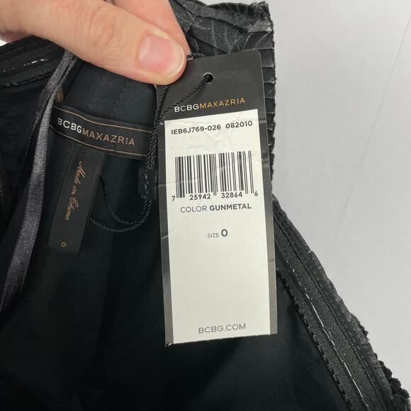 BCBGMAXAZRIA | NWT Gray One Shoulder Jacquard Rosette Cocktail Mini Dress - Picture 10 of 12